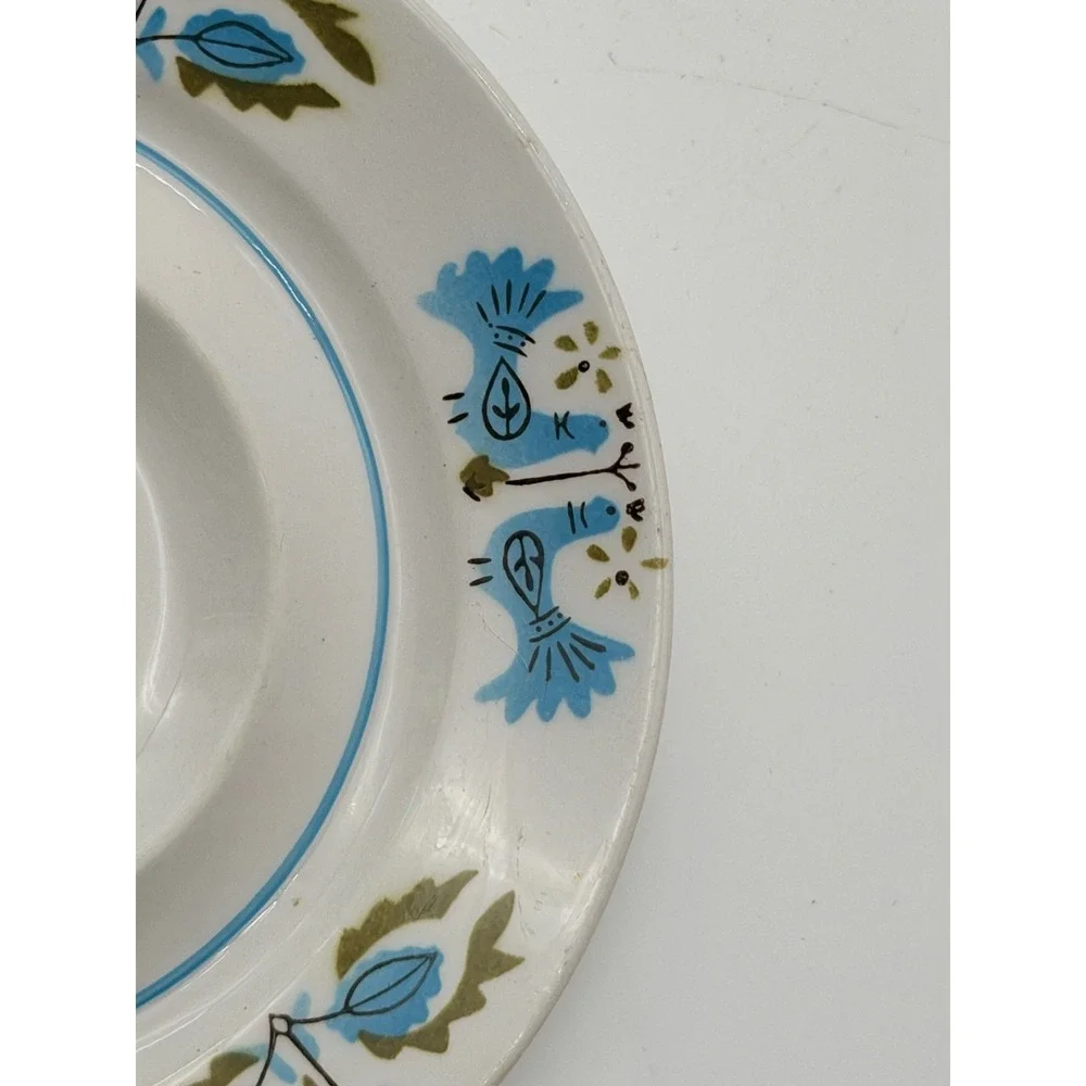 Mikasa Mediterrania Blue Bird Saucers Set of 3 Japan 4026-BL MCM Stoneware